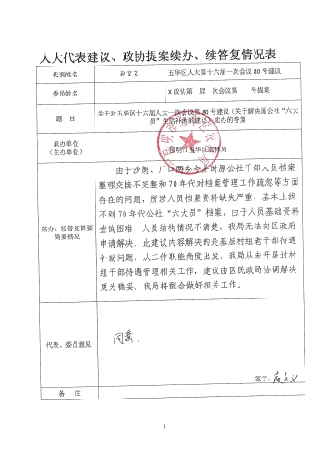 第80号建议(赵文义）关于解决原公社”六大员“生活补助的建议续办续答复情况表