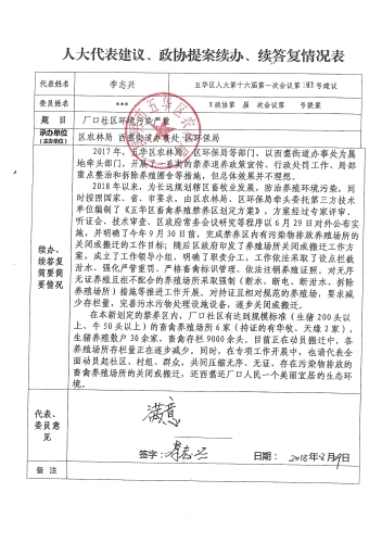 第87号建议（李志兴）厂口社区环境污染严重续办、续答复情况表