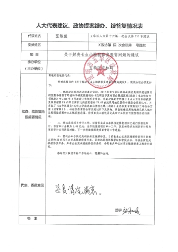 第155号建议（张敏俊）关于解决长虫山植被修复遗留问题的建议续办、续答复情况表
