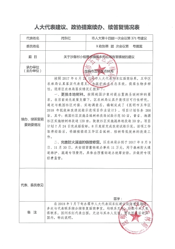 第371号建议（闫东红）关于沙靠村小组要求置换本村山场有害植被的建议续办、续答复情况表(五华区农林局)