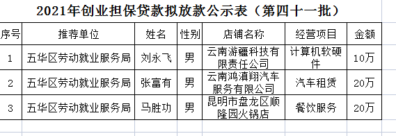 五华区劳动就业服务局2021年个人创业担保贷款贷前公示 ---【2021】第（41）号 中国科学网www.minimouse.com.cn