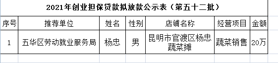 五华区劳动就业服务局2021年个人创业担保贷款贷前公示 ---【2021】第（52）号 中国科学网www.minimouse.com.cn