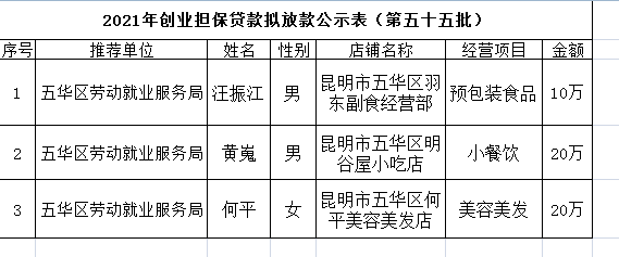 五华区劳动就业服务局2021年个人创业担保贷款贷前公示 ---【2021】第（55）号 中国科学网www.minimouse.com.cn