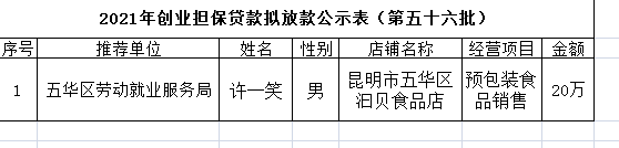 五华区劳动就业服务局2021年个人创业担保贷款贷前公示 ---【2021】第（56）号 中国科学网www.minimouse.com.cn