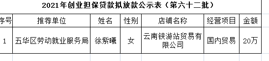 五华区劳动就业服务局2021年个人创业担保贷款贷前公示 ---【2021】第（62）号 中国科学网www.minimouse.com.cn