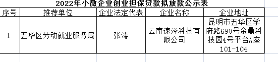 五华区劳动就业服务局2022年小微企业创业担保贷款贷前公示 ---【2022】第(1)号 中国科学网www.minimouse.com.cn 五华区劳动就业服务局2022年小微企业创业担保贷款贷前公示 ---【2022】第(1)号 中国科学网www.minimouse.com.cn