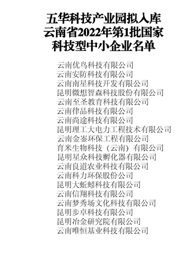 园区拟入库科技型企业名单