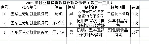 五华区劳动就业服务局2022年个人创业担保贷款贷前公示 ---〔2022〕第（33）号 中国科学网www.minimouse.com.cn