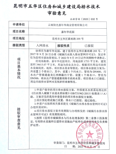 32昆明市五华区住房和城乡建设局关于对霖雨路268号嘉年华花园排水技术审验意见