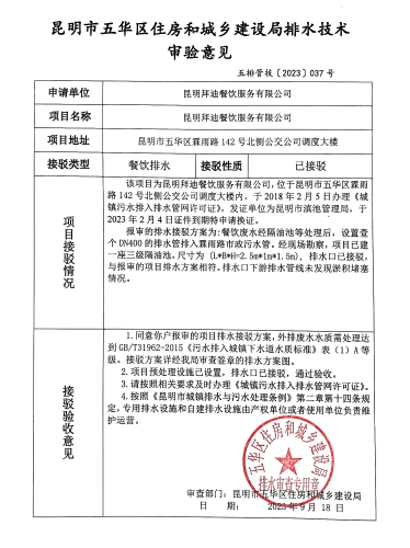 37昆明市五华区住房和城乡建设局关于对霖雨路142号北侧公交公司调度大楼昆明拜迪餐饮排水技术审验意见