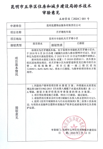 1昆明市五华区住房和城乡建设局关于对月牙塘小区洗车场排水技术审验意见