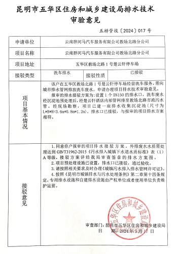 17昆明市五华区住房和城乡建设局关于对教场北路1号楚云轩停车场云南胖河马汽车服务有限公司教场北路分公司排水技术审验意见