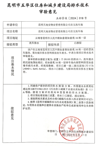 18昆明市五华区住房和城乡建设局关于对人民中路如意巷如意苑16栋一层昆明天地安物业管理有限公司启文洗车场排水技术审验意见