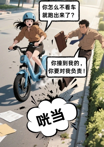 【漫“话”说法】 行人横穿非机动车道发生碰擦，责任谁担？