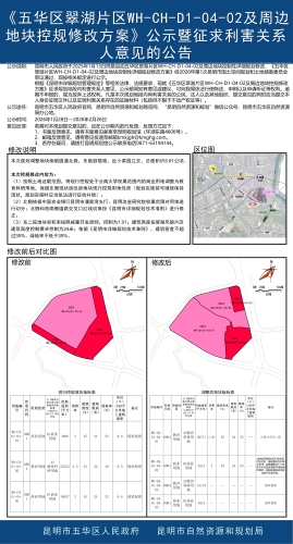 《五华区翠湖片区WH-CH-D1-04-02及周边地块控规修改方案》公示暨征求利害关系人意见的公告
