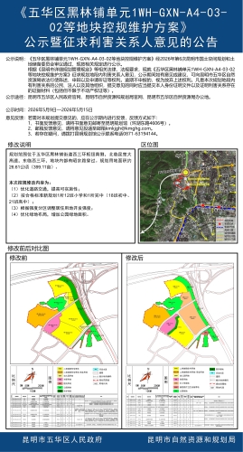 《五华区黑林铺单元1WH-GXN-A4-03-02等地块控规维护方案》公示暨征求利害关系人意见的公告