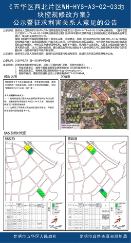 《五华区西北片区WH-HYS-A3-02-03地块控规修改方案》公示暨征求利害关系人意见的公告